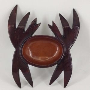 Vintage Mid Century Modern 2 tone Hand Carved Wood Crab Dish Trinket